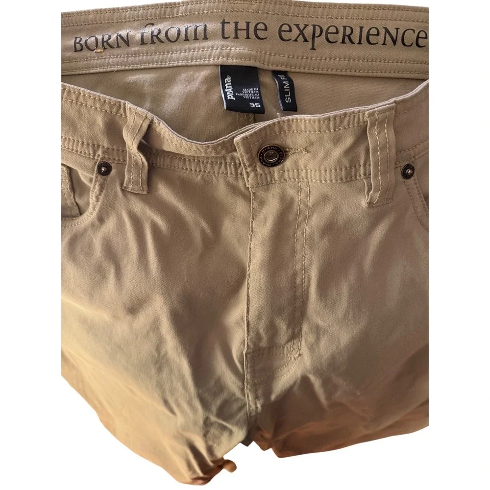 Prana Mens Slim Fit Pants Tan Khaki 5-Pocket Outdoor‎ Casual Size 35